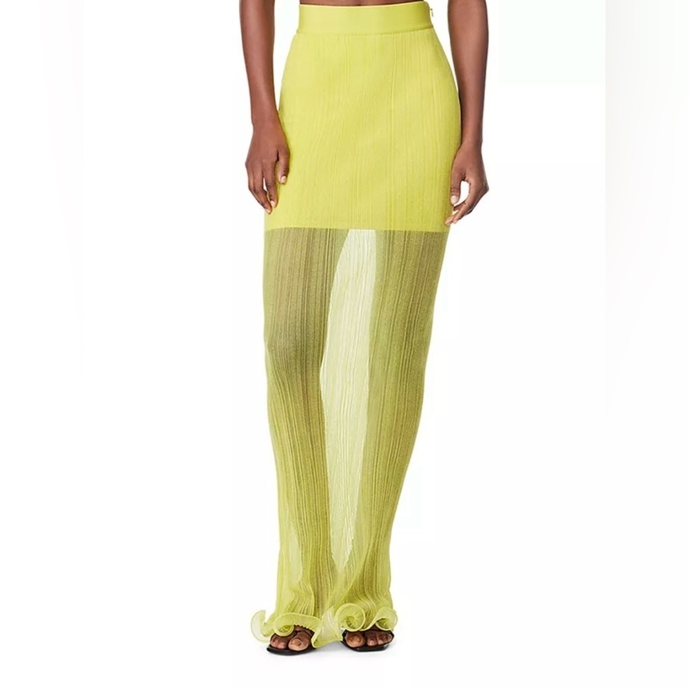 GUC HERVE LEGER- SHEER LAYERED MAXI SKIRT in Chartreuse.  Size See Measurements